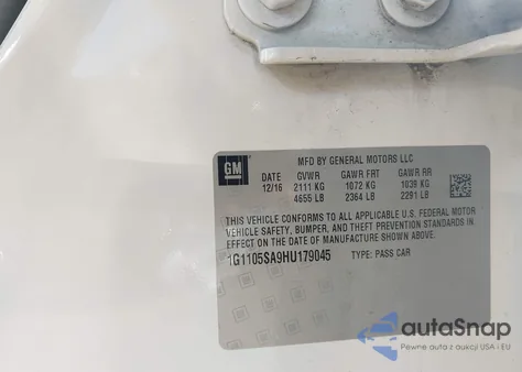 2017 Chevrolet Impala 1Lt z USA, uszkodzony, nr VIN 1G1105SA9HU179045